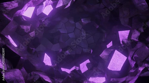 Mesmerizing Abstract Background of Fractured Crystalline Shards Pulsating with Vibrant Purple Light, Creating a Deep, Mysterious Digital Art Texture