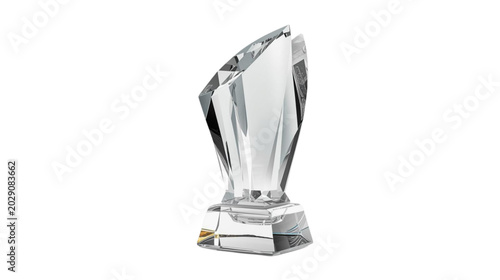 Crystal Award Trophy: A modern crystal award trophy with sharp, angular facets and a solid base, representing excellence and achievement.