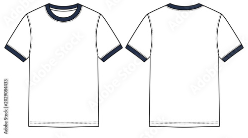 White Ringer T-Shirt Mockup Front and Back View with Navy Trim