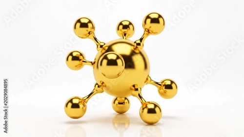 Abstract Golden Molecule or Atom Structure on White Background - 3D Rendering