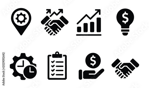 Bild auf Leinwand Business operations and financial growth strategy glyph icon set, corporate work