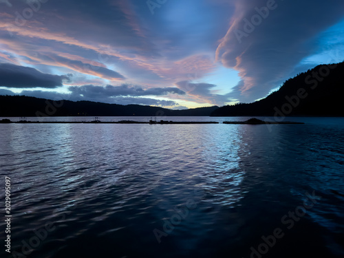 Interesting clouds over the coast at sunset