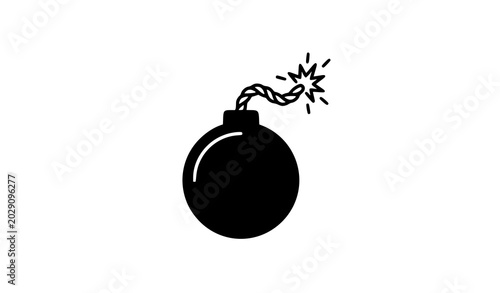 Tableau sur toile Minimal bomb icon vector with lit fuse and spark isolated on white