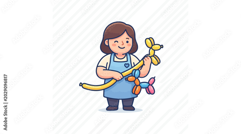 Fototapeta premium Cartoon character creating balloon animals against a simple background