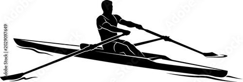 vector can be editable Competitive sculler rowing a boat on open water