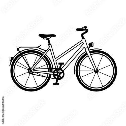 Vintage step-through women's bicycle silhouette icon with fenders and rack