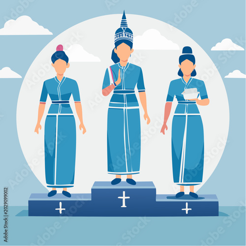 Women in Traditional Attire on Podium