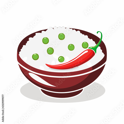 Bowl of Rice with Peas and Chili Pepper