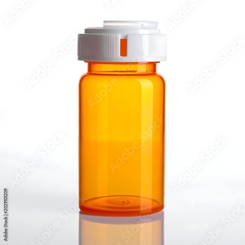 A translucent orange pill bottle with a white cap