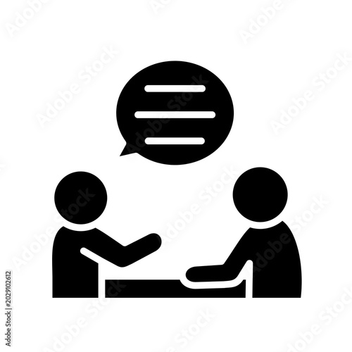 Two People Discussing Ideas with Speech Bubble in Flat Design Illustration