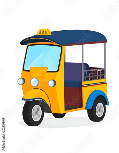 A cartoon-style illustration of a three-wheeled vehicle