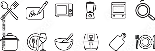 Fotografija Kitchen, cooking line icons set