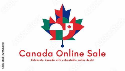 Tableau sur toile Canada Online Sale featuring a stylized maple leaf logo with the text Canada Online Sale and a tagline Celebrate Canada with unbeatable online deals!
