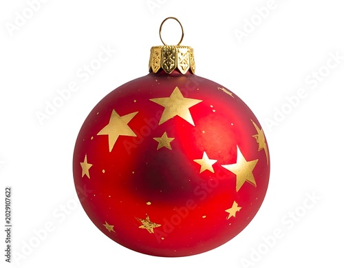 A red Christmas ornament with gold stars