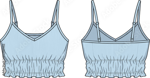 Foto Light Blue Women Camisole Crop Top Front and Back View Fashion Apparel Illustrat