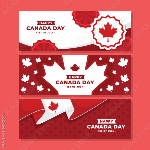 Fotografía Canada day banners with maple leaf illustrations and patriotic red and white col