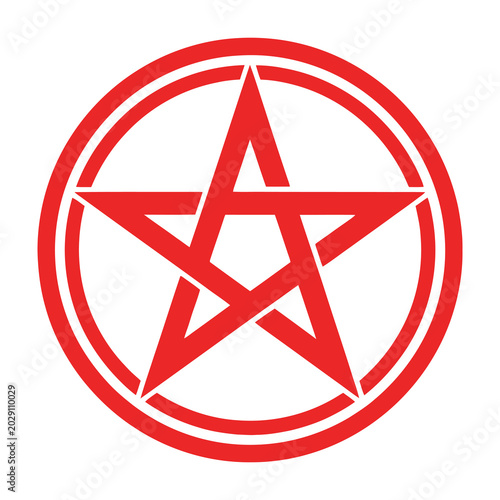 Photography Red pentagram symbol in circle on white background