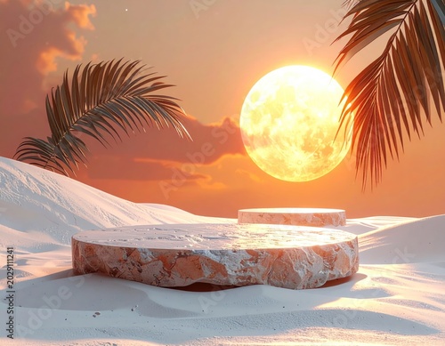 Beach Sunset Product Display Podium.