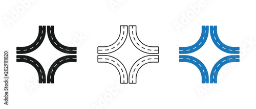 Photos Road intersection icon set, vector collection featuring crossroads, junction lay