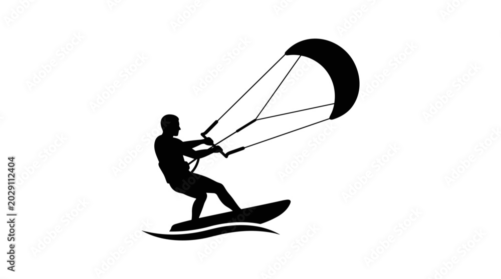 Fototapeta premium Kite Surfer Silhouette Riding Wave.