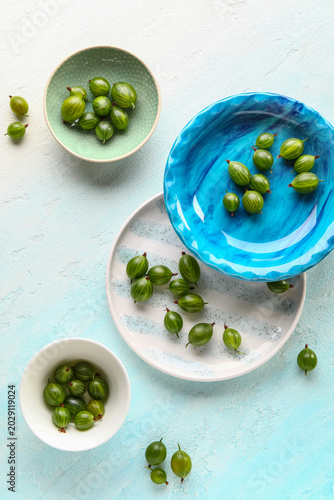 Plates and bowls with fresh...