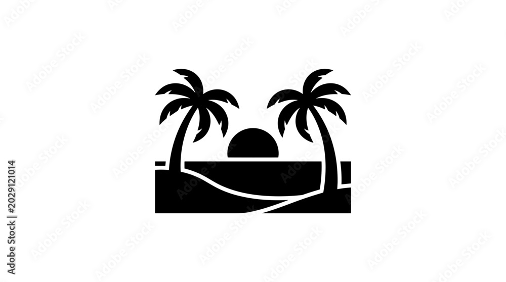 Fototapeta premium Tropical beach sunset with palm trees silhouette.