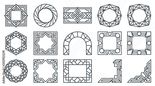 Collection of Geometric Decorative Frames and Borders.