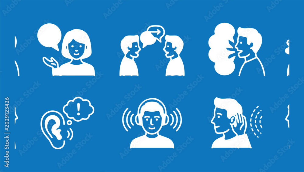 Fototapeta premium Kids Language Learning Icons. Flat vector mini-illustrations language learning