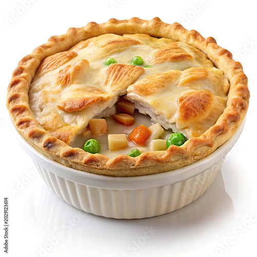 Homemade chicken pot pie in baking dish