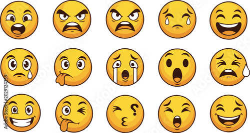 Tableau sur toile Collection of Smiley Faces Happy Yellow face