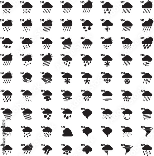 Foto Large grid of various precipitation weather icons and symbols