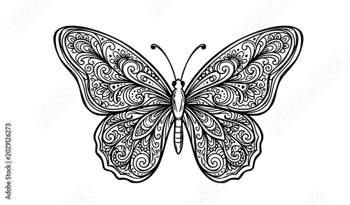 Ornamental Butterfly Line Art