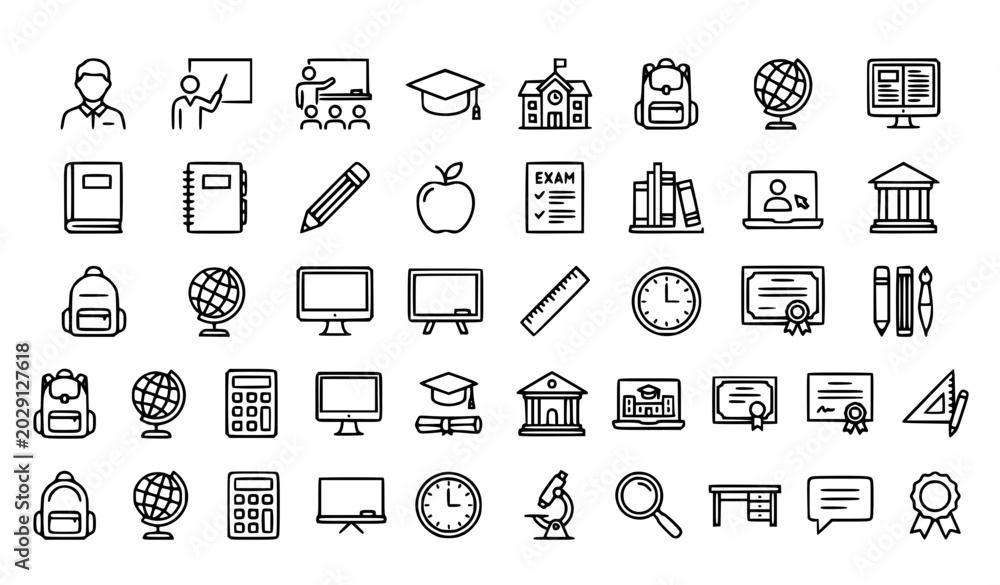 Fototapeta premium Business and Office Line Icons Set Vector Illustration