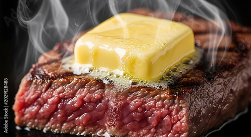 Grilled steak with melting butter on top