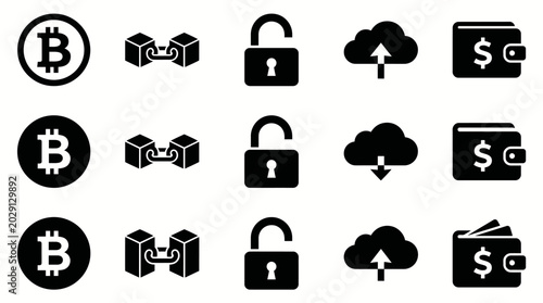 Cryptocurrency and security icons set.