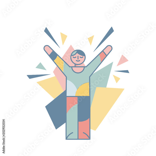 Foto Joyful Person Celebrating Success with Abstract Geometric Shapes