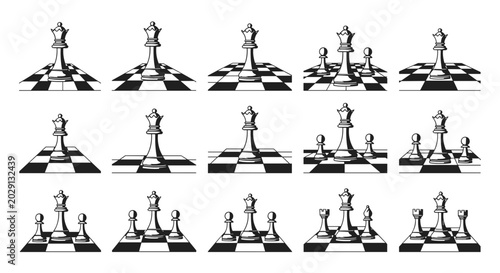 Photos Chess King and Pawn Strategy Icon Set with Board Game Leadership Symbols for Com