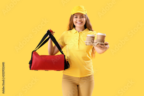 Female courier with thermal...