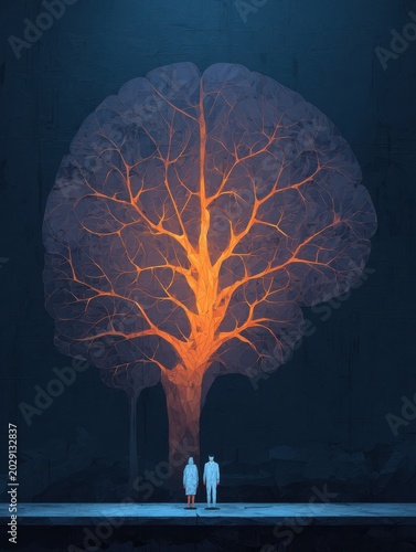Abstract neural depiction of loneliness epidemic highlighting social isolation and mental health in dark, illustrated medical concept.