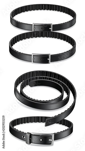 A set of three black adjustable belts with silver buckles