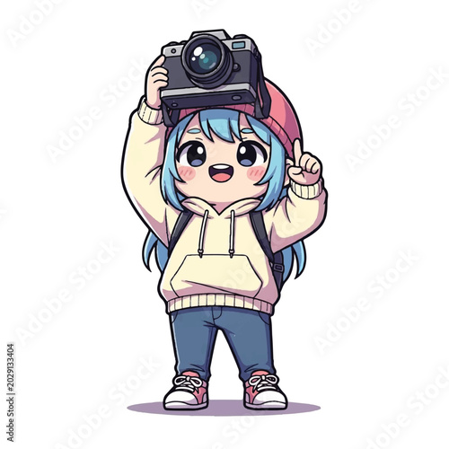 Cartoon girl holding a camera 2.