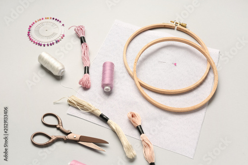 Wooden embroidery hoops wit...