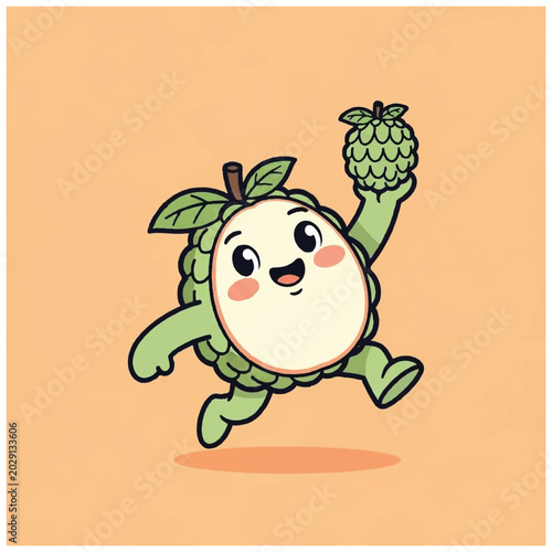 Cartoon Hoppy Green Pear Character Running.