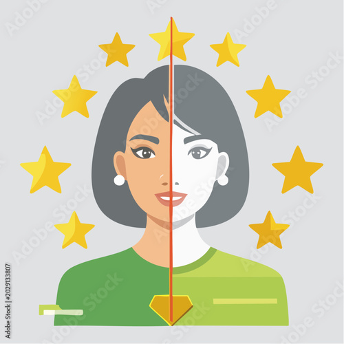 Split Personality Woman with Stars and Diamond