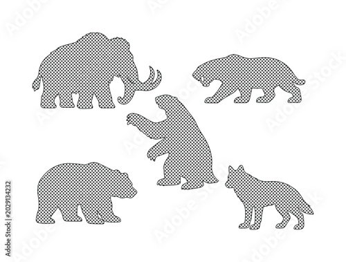 Canvas Print Prehistoric ice age animal silhouettes, woolly mammoth and saber-toothed tiger v