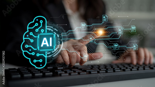 Bild auf Leinwand Artificial intelligence using AI neural processing and circuit to transform AI data into actionable output by smart automated AI reasoning science