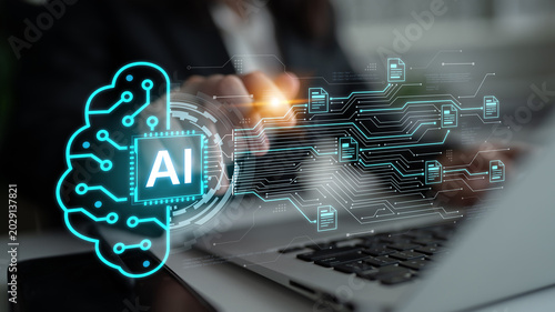Canvas Print Artificial intelligence using AI neural processing and circuit to transform AI data into actionable output by smart automated AI reasoning science