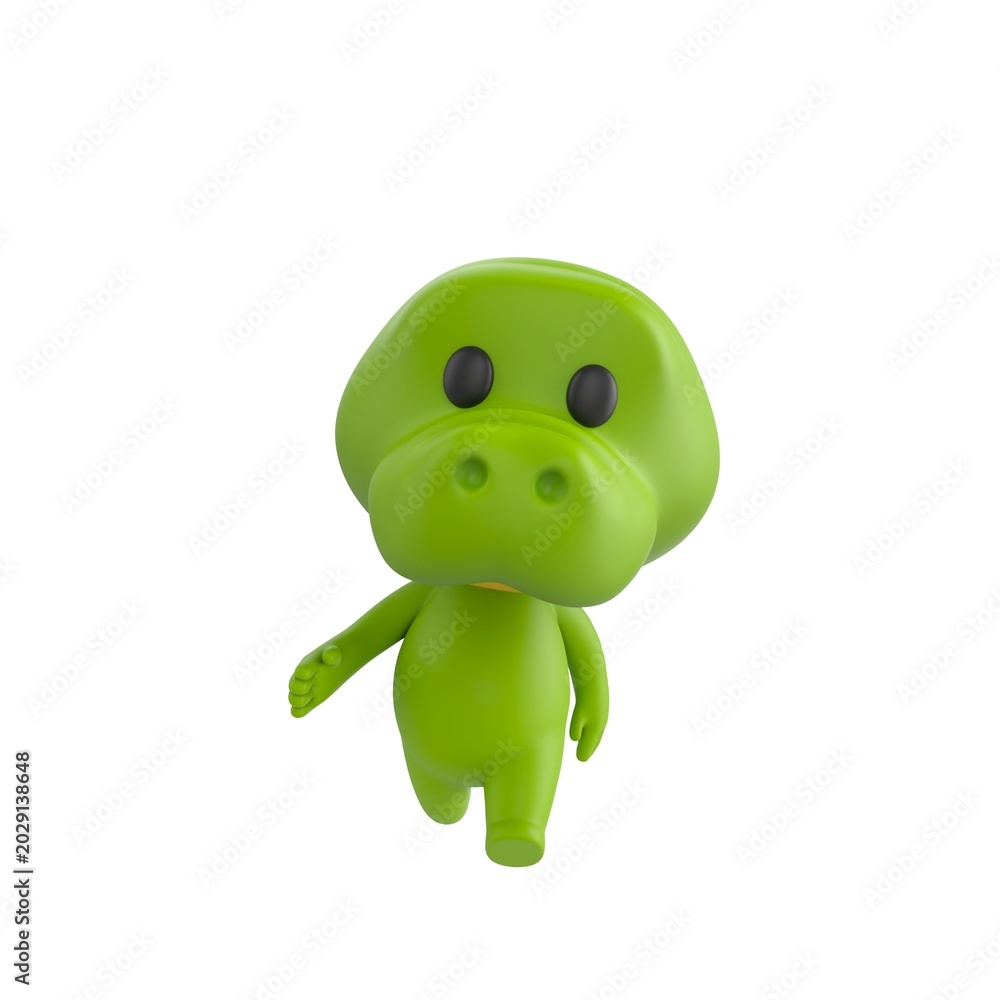 Obraz premium Cute 3D render Crocodile character walking calmly toward the camera, relaxed and friendly stride, isolated on white background.