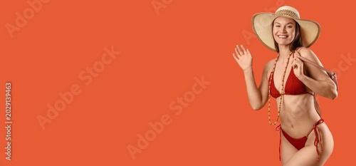 Happy woman in stylish red ...