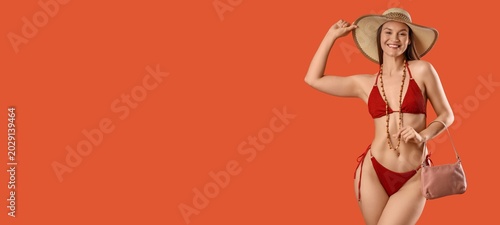 Happy woman in stylish red ...